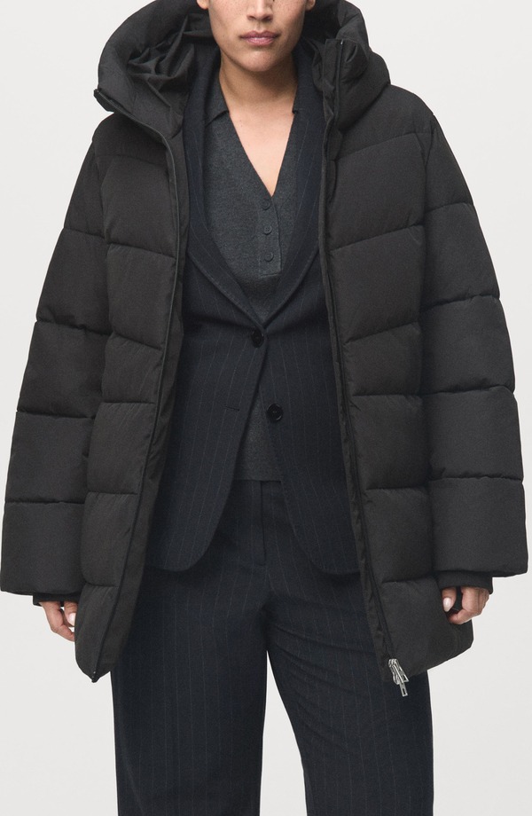 マンゴ レディース アウター 上衣・上衣 厚地の外套 MANGO Waterepellent Hooded Puffer Coat Black 黒いこと