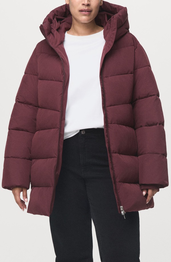 マンゴ レディース アウター 上衣・上衣 厚地の外套 MANGO Waterepellent Hooded Puffer Coat Dark Red 赤いこと