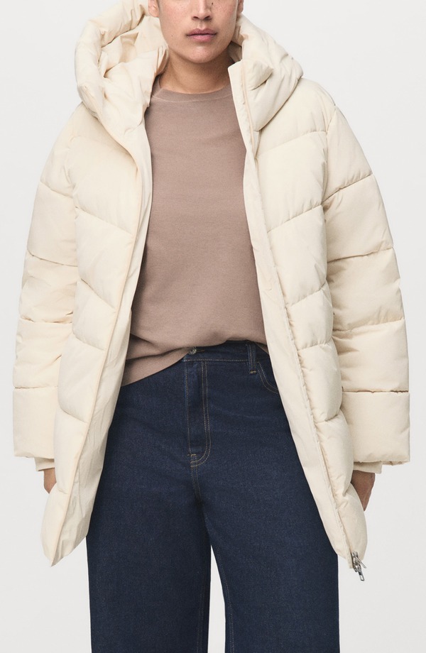 マンゴ レディース アウター 上衣・上衣 厚地の外套 MANGO Waterepellent Hooded Puffer Coat Natural White 白いこと