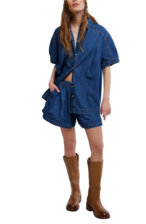 フリーピープル レディース ボトムス ハーフパンツ・ショーツ シャツ ショートパンツ デニム Free People Griselda Denim Shirt & Shortset Sea Dream Wash デニム｜ReVida 店