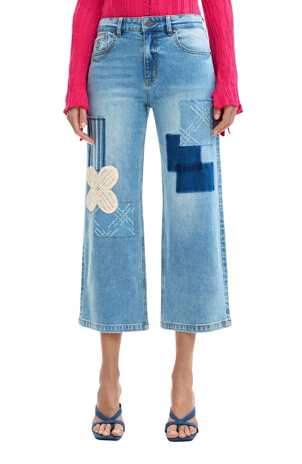 デジグアル レディース ボトムス 心地よいズボン下 パッチワーク デニム Desigual Patchwork Crop Jeans Medium Blue 青碧