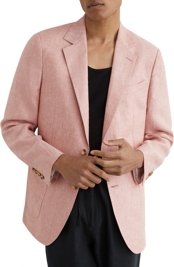 レイス メンズ アウター ジャケット・ブルゾン コート リネン Reiss Atlantic Linen Sport Coat Plum Pink ピンク|ReVida 店