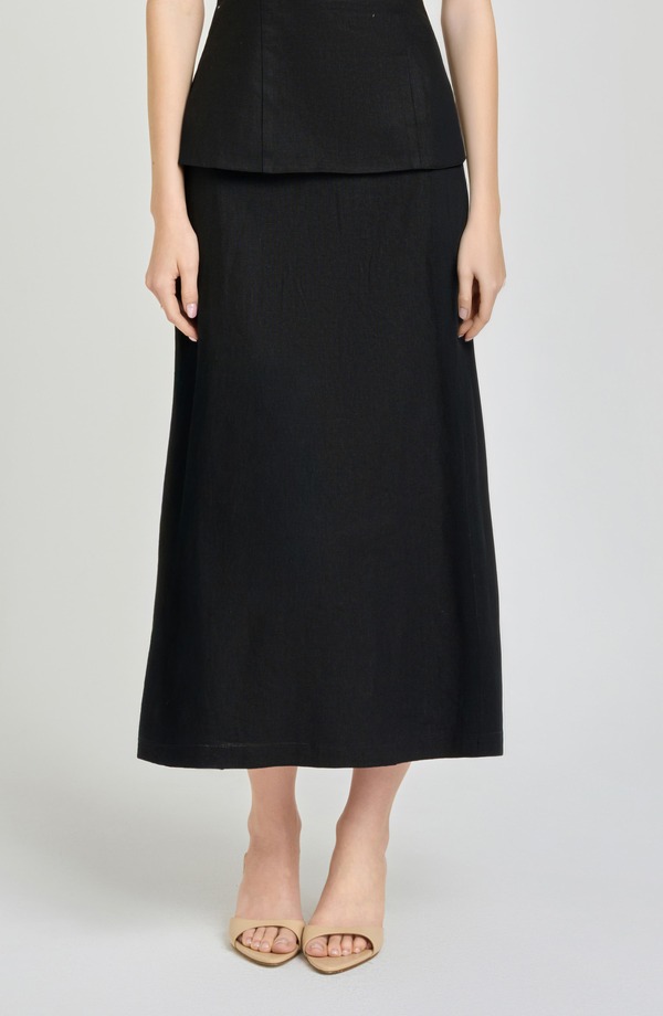 亭主もち レディース 下つ方スコート MIDI 旗がしら リネン WAYF x Hannah Lovey Porter Capri Linen Blend Midi Skirt Black 黒いこと