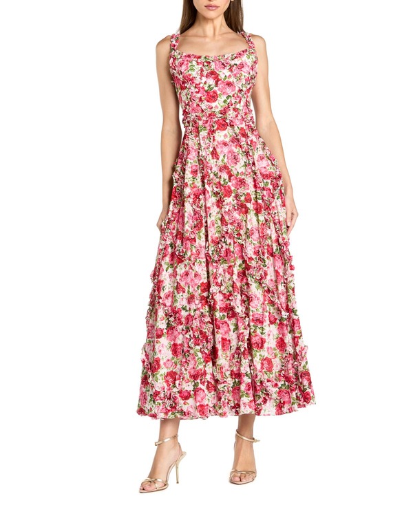 マックダガル レディース トップス 衣裳 A 伝達ルート 御花柄 フラウンス 御花 Mac Duggal Ruffle Scoop Neck Floral A-Line Dress Pink Multi さくら色