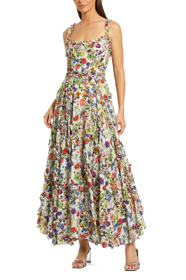 マックダガル レディース トップス 衣裳 A 伝達ルート お花柄 フラウンス お花 Mac Duggal Ruffle Scoop Neck Floral A-Line Dress White Multi 白いこと