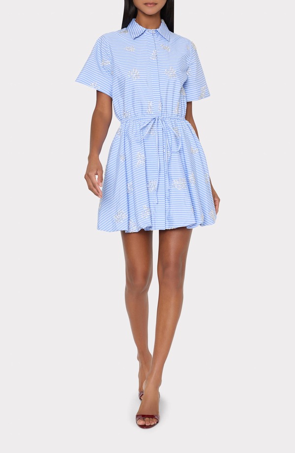 ミリー レディース トップス 衣装 ミニ スパンコール Milly Willa Stripe Sequin Embellished Button-Up Minidress Blue/ White 白いこと