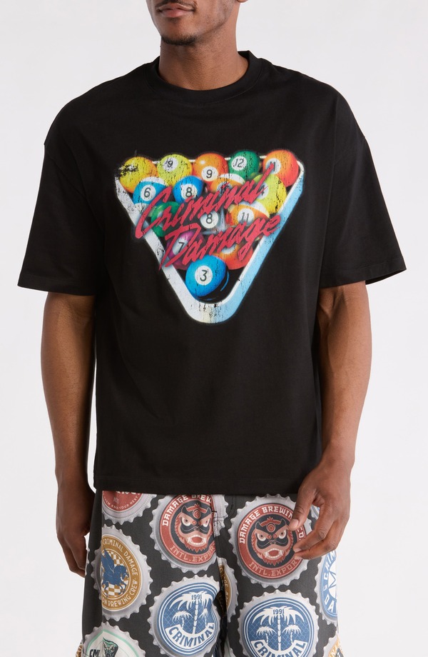 クリミナルダメージ メンズ トップス ティーシャツ CRIMINAL DAMAGE Pool Club T-Shirt Washed Grey 薄墨色