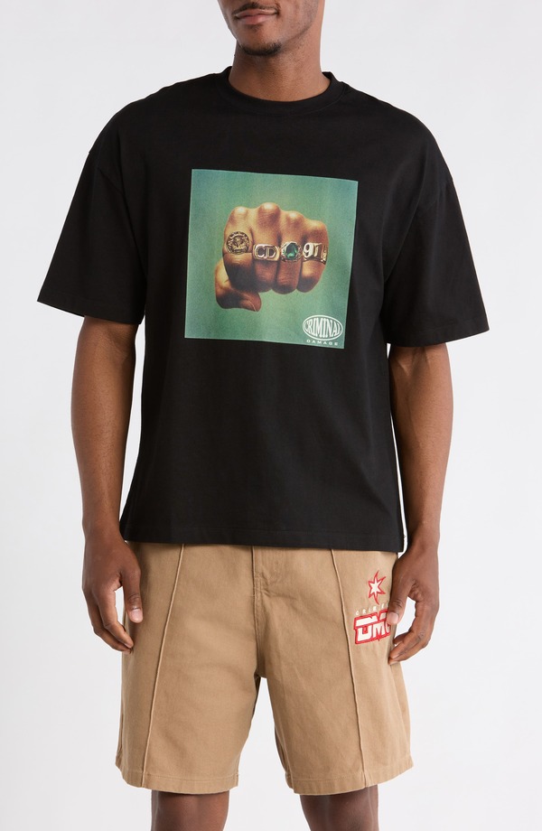 クリミナルダメージ メンズ トップス ティーシャツ 労働者の一団のど首 CRIMINAL DAMAGE Fist of Gold Crewneck T-Shirt Black 黒いこと
