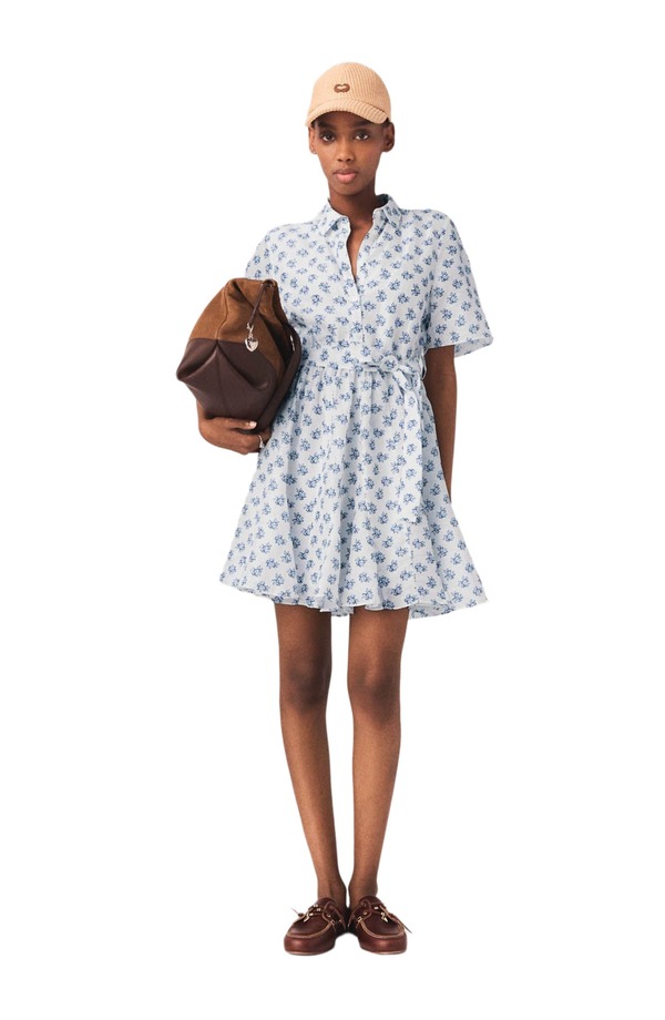 マージュ レディース トップス 衣装 リネン maje Short patterned linen-blendress Blue Small Flowers Print 青色