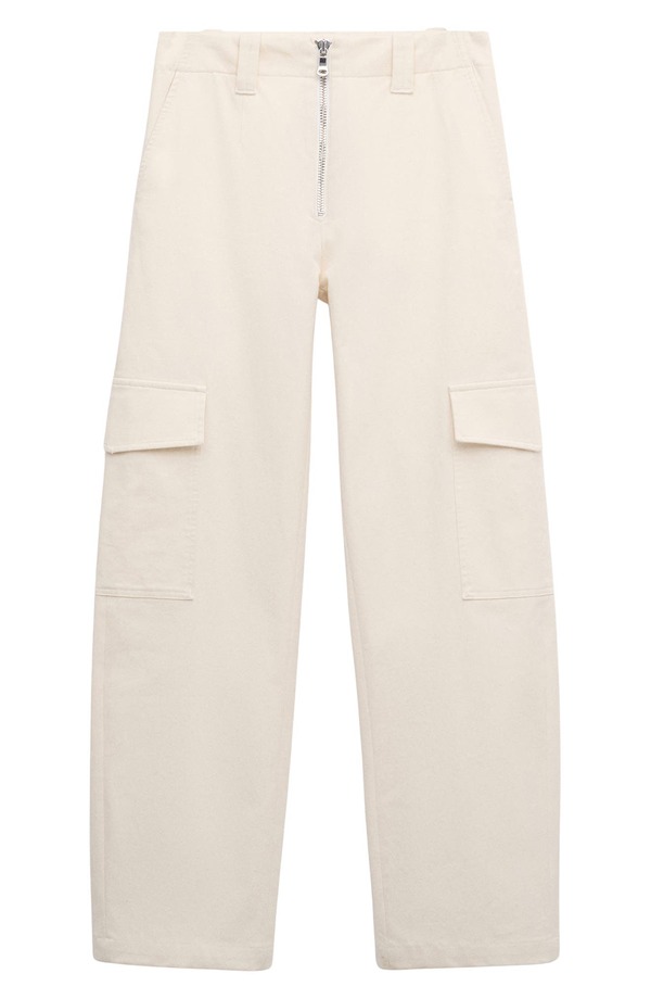 マンゴ レディース ボトムス 心地よいズボン下 引っ切りない カーゴパンツ 綿織物 MANGO Straight Leg Stretch Cotton Cargo Pants Ecru エクリュ