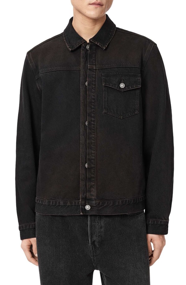 オールセインツ メンズ ボトムス ジーンズズボン下 上衣 AllSaints Roth Denim Jacket Overdyed Brown 赤銅色