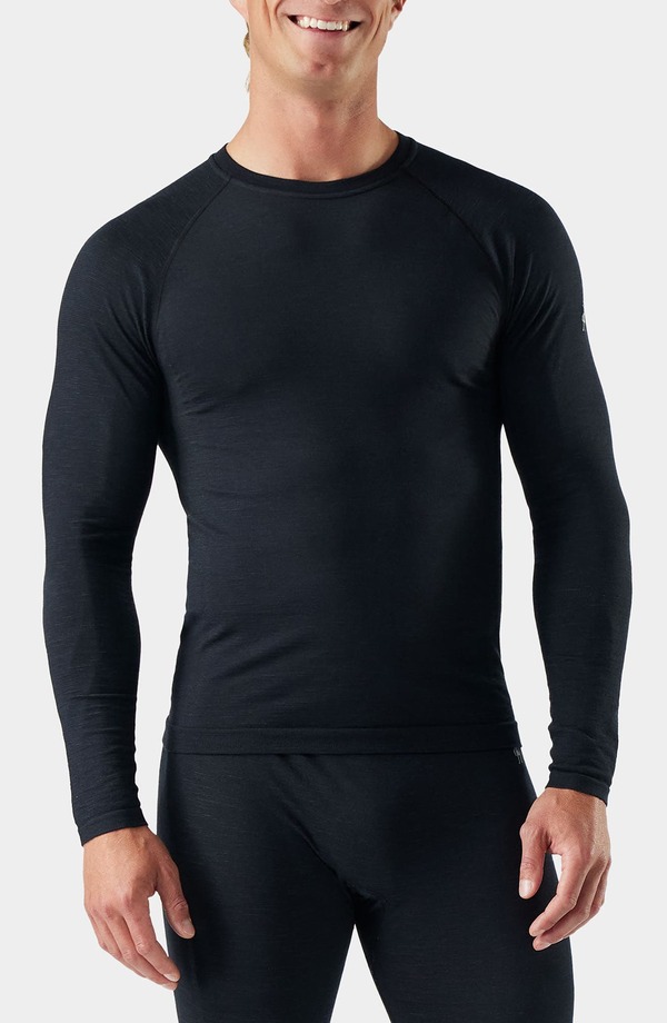 かっこ良い羊毛 メンズ トップス プルオーバー 労働者の一団素っ首 編み物 Smartwool Intraknit All-Season Merino Base Layer Long Sleeve Crewneck T-Shirt Black 黒いこと