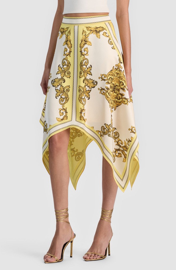 アリス アンド オリビア レディース 下つ方スコート 刷り上げる Alice + Olivia Davina Print Handkerchief Hem Skirt Golden Coast