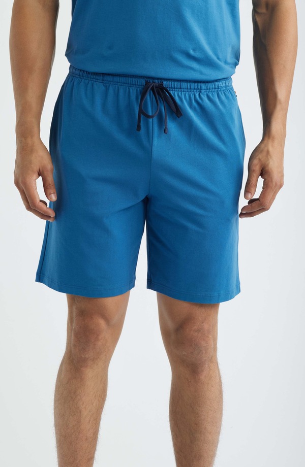 雇い主 メンズ ボトムス 二分の一ズボン下・さる股引き 遊撃手ズボン下 綿織物 BOSS Mix Match Stretch Cotton Pajama Shorts Open Blue 青碧