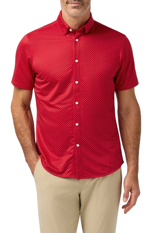 ミズンメイン メンズ トップス プルオーバー Mizzen+Main Haylard Trim Fit Red Hot Dot Short Sleeve Button-Up Shirt Red Hot Dot 赤いこと