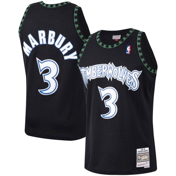 ミッチェル&ネス メンズ トップス シャツ ジャージー Men's Mitchell & Nesstephon Marbury Black Minnesota Timberwolves 1997/98 Hardwood Classicswingman Jersey Black ブラック｜ReVida 店