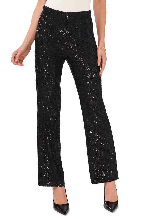 ヴィンスカムート レディース ボトムス レギンス 太陽フレア ズボン下 スパンコール Vince Camuto Sequin Flare Leg Pants Rich Black 黒いこと