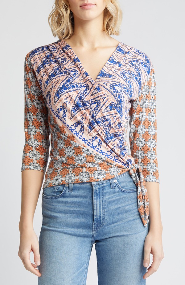 ラブアペラ レディース トップス プルオーバー 刷り上げる Loveappella Printie Waist Faux Wrap Top Blush 毛はらい