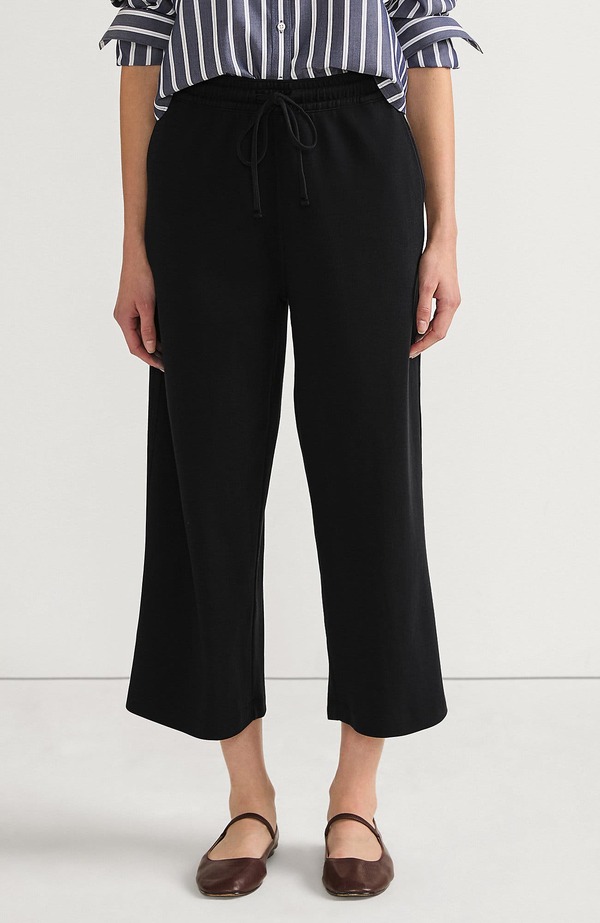 ランズ挙げ句の果て レディース ボトムス レギンス ワイドレッグ ズボン下 編み物 Lands\u0027 End Sport Knit Pull On Drawstring Wide Leg Cropants Black 黒いこと