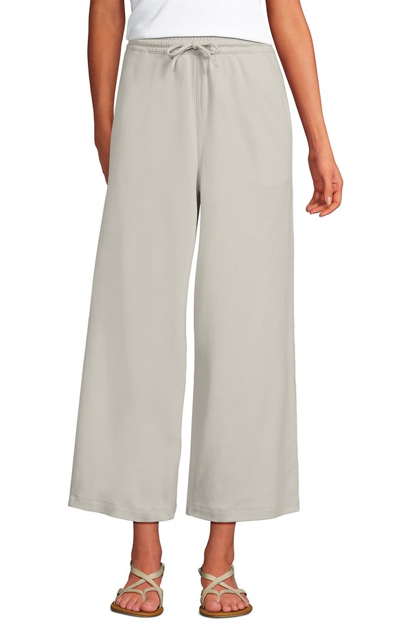 ランズ挙げ句の果て レディース ボトムス レギンス ワイドレッグ ズボン下 編み物 Lands\u0027 End Sport Knit Pull On Drawstring Wide Leg Cropants Light Stone 石ころ
