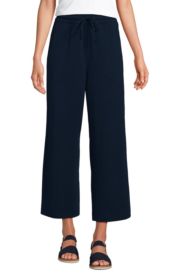 ランズ挙げ句の果て レディース ボトムス レギンス ワイドレッグ ズボン下 編み物 Lands\u0027 End Sport Knit Pull On Drawstring Wide Leg Cropants Radiant Navy 米国海軍