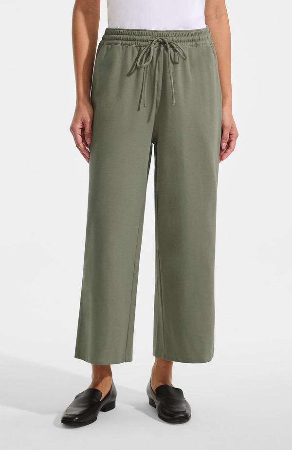 ランズ挙げ句の果て レディース ボトムス レギンス ワイドレッグ ズボン下 編み物 Lands\u0027 End Sport Knit Pull On Drawstring Wide Leg Cropantsage サルヴィア
