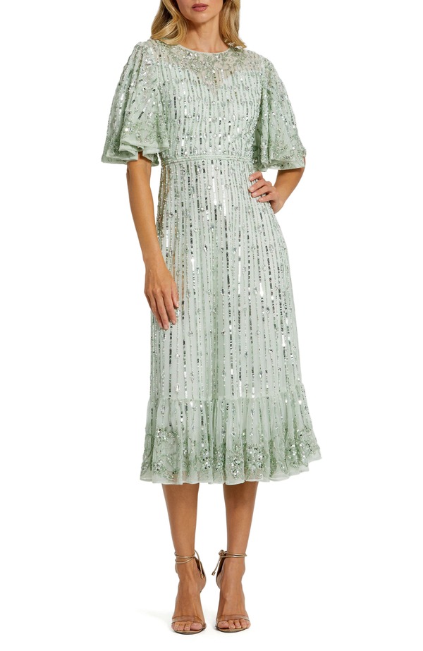 マックダガル レディース トップス 衣装 MIDI Mac Duggal Embellished Flounce Sleeve Midi Dressage サルヴィア