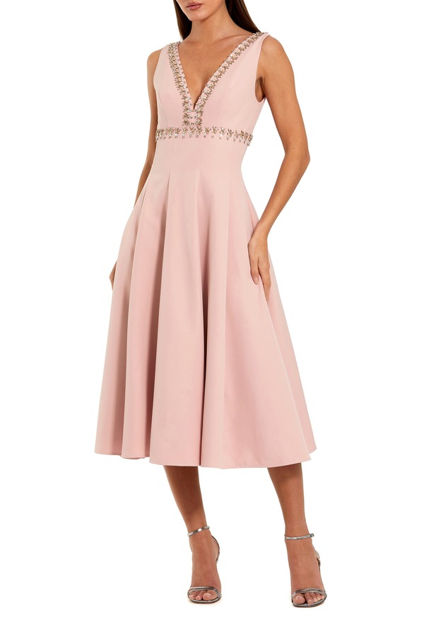 マックダガル レディース トップス 衣装 縮緬 A 生産ライン MIDI Mac Duggal Rhinestonembellished Crepe A Line Midi Dress Dusty Rose