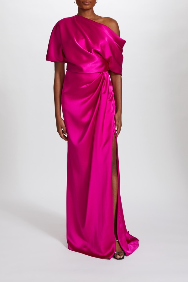 アムサール レディース トップス 衣裳 繻子 Amsale Fluid Satin Off-the-Shoulder Gown Fuchsia フューシャ