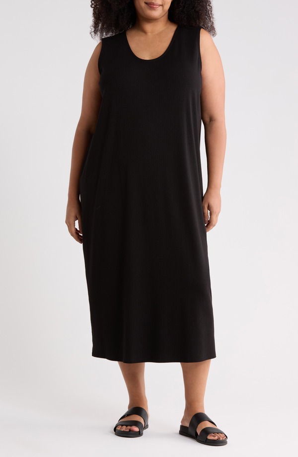 エイリーンフィッシャー レディース トップス 衣装 リブニット MIDI 編み物 Eileen Fisherib Knitank Midi Dress Black 黒いこと