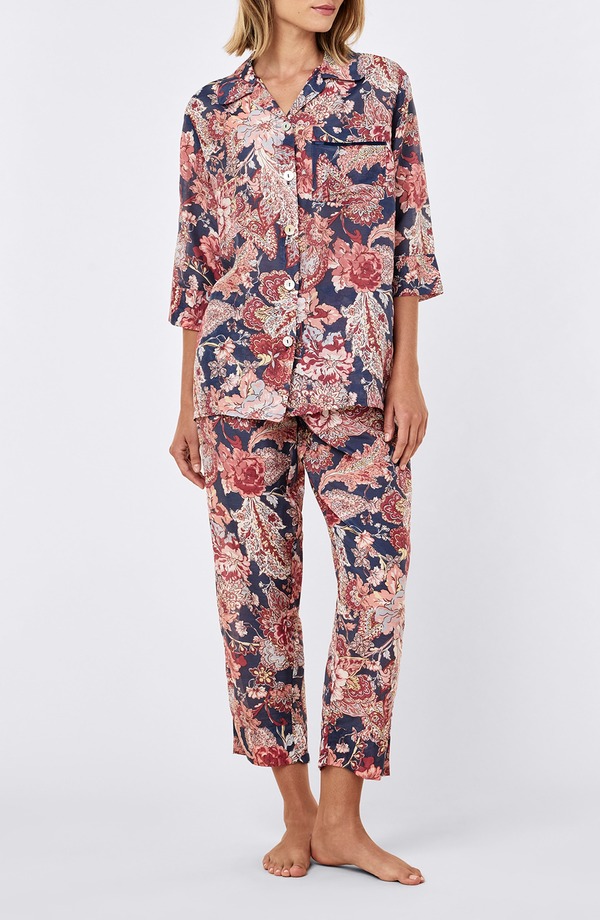 パピネール レディース アンダーお召しもの ナイト爵お召しもの 絹地 綿織物 Papinellella Cotton \u0026 Silk Cropajamas Blue Indigo インディゴ