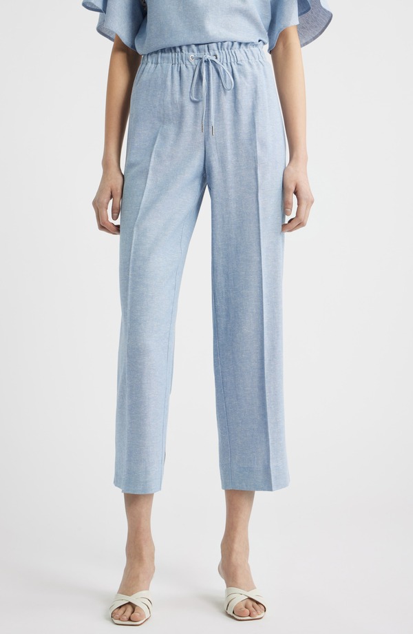 アンクライン レディース ボトムス レギンストレート ズボン下 アンクル リネン Anne Klein Ankle Straight Leg Linen Blendrawstring Pants Lagoon/ Crisp White 白いこと