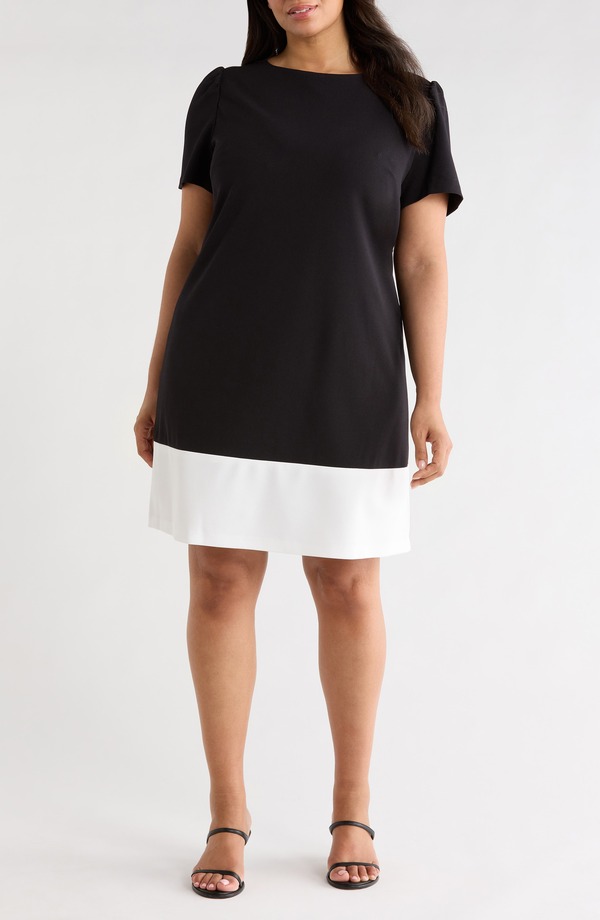 カスパール レディース トップス 衣装 色つや立ちはだかる KASPER Colorblock Shift Dress Black/ Lily White 白いこと