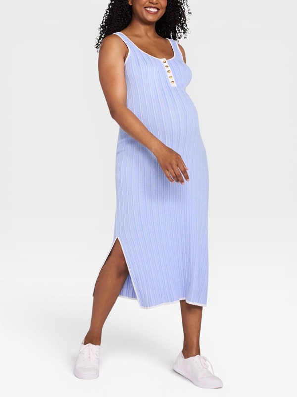 マザーフッドマタニティー レディース トップス 衣裳 MIDI ノースリーブ MOTHERHOOD MATERNITY Sleeveless Nursing Henley Midi Dress Peacoat Stripe 縞模様