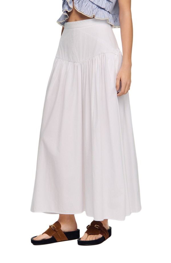 沙子ロ レディース 下つ方スコート SANDRO Long poplin skirt with ties White 白いこと