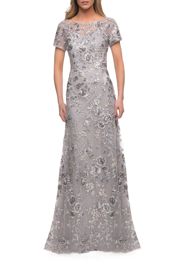 ラフェム レディース トップス 衣装 繻子 La Femme Satin Ball Gown with Criss Cross Back and Pocketsilver しろがね色