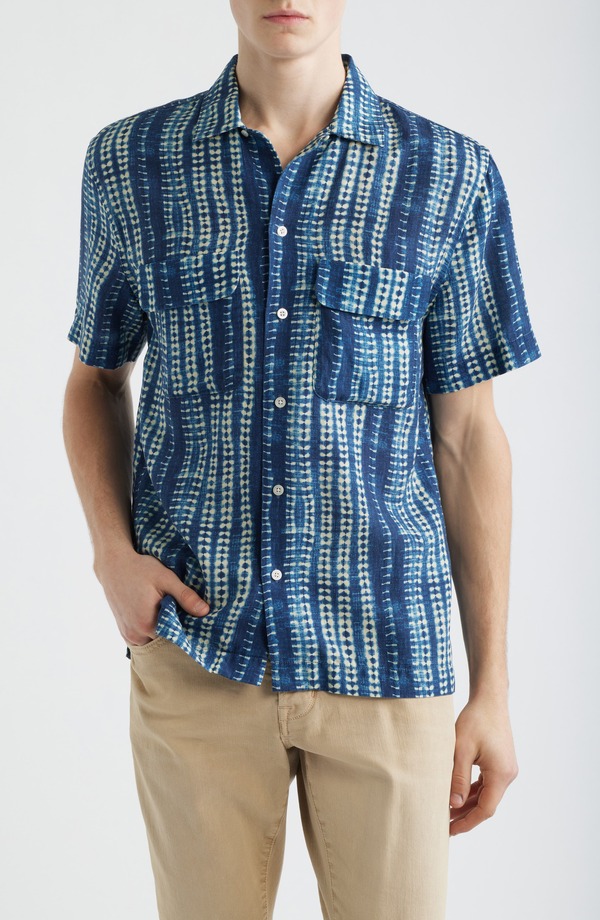 メイドウェル メンズ トップス プルオーバー リネン Madewell Short Sleeve Lyocell \u0026 Linen Button-Up Shirt Shibori Stripe 縞模様
