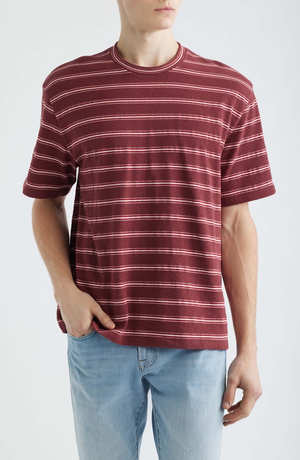 メイドウェル メンズ トップス ティーシャツ Madewell Boxy Jacquard Stripe T-Shirt Stripe Dusty Merlot 縞模様