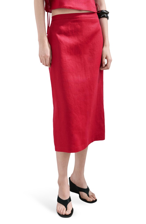 マンゴ レディース ボトムスカート ミディ リネン MANGO Linen Midi Skirt Red レッド｜ReVida 店 11,346円