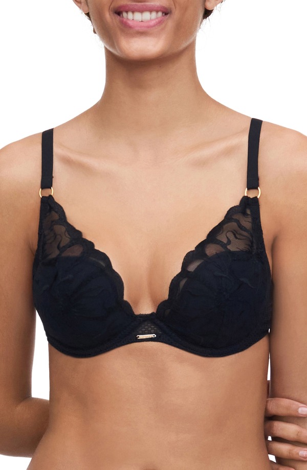 シャンテル レディース アンダー御召しもの ブラ Chantelle Lingerie Fleurs Underwire Plunge Bra Black 黒いこと