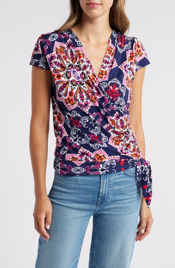 ラブアペラ レディース トップス プルオーバー Loveappella Faux Wrap Top Navy Hot Pink 米国海軍