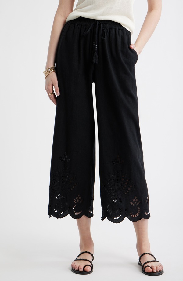 トレジャーアンドボンズ レディース ボトムス レギンス ズボン下 リネン Treasure \u0026 Bond Cutwork Hem Linen Blend Pull-On Pants Black 黒いこと