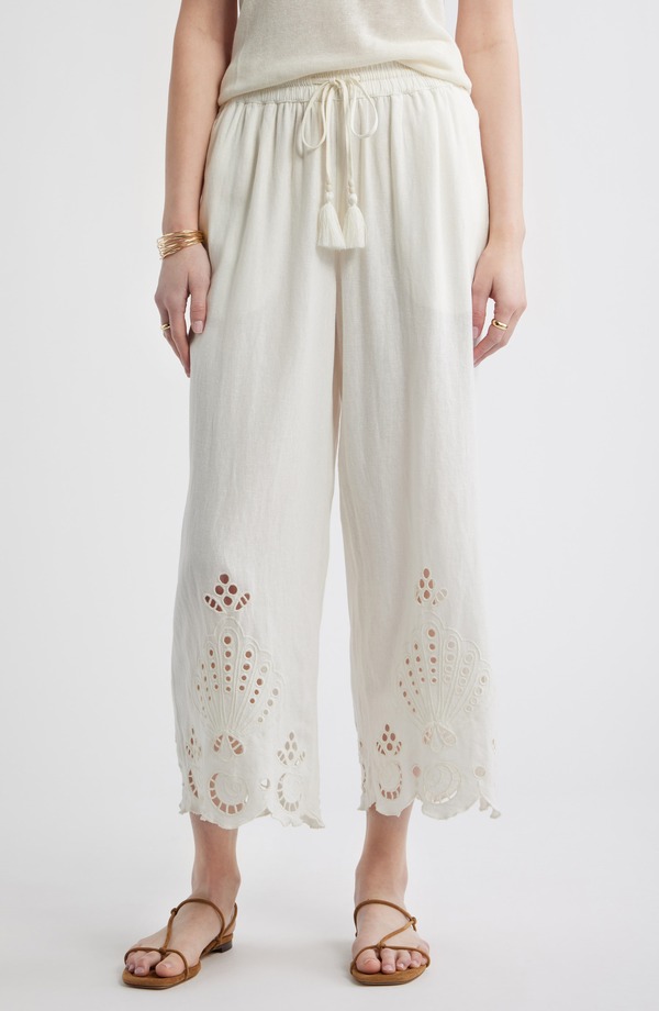 トレジャーアンドボンズ レディース ボトムス レギンス ズボン下 リネン Treasure \u0026 Bond Cutwork Hem Linen Blend Pull-On Pants Ivory Egret 象牙色