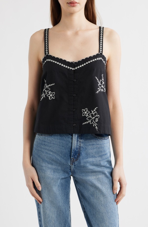 ザ・グレート レディース トップス プルオーバー 御花柄 刺しゅう 御花 THE GREAT. The Weekend Floral Embroidered Button-Up Top Black 黒いこと