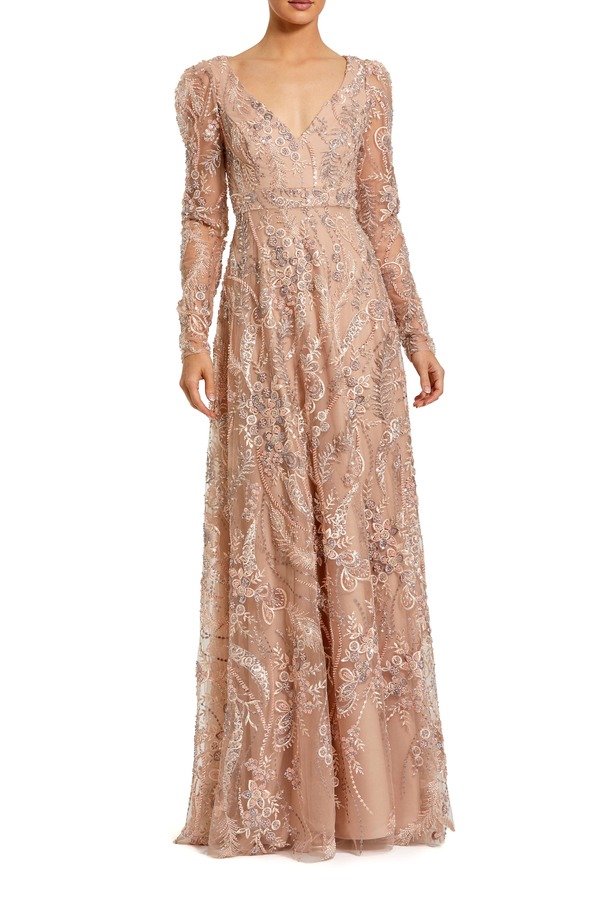 マックダガル レディース トップス 衣裳 御花柄 御花 Mac Duggal 3D Floral Embellished Off The Shoulder Mermaid Gown Taupe トープ