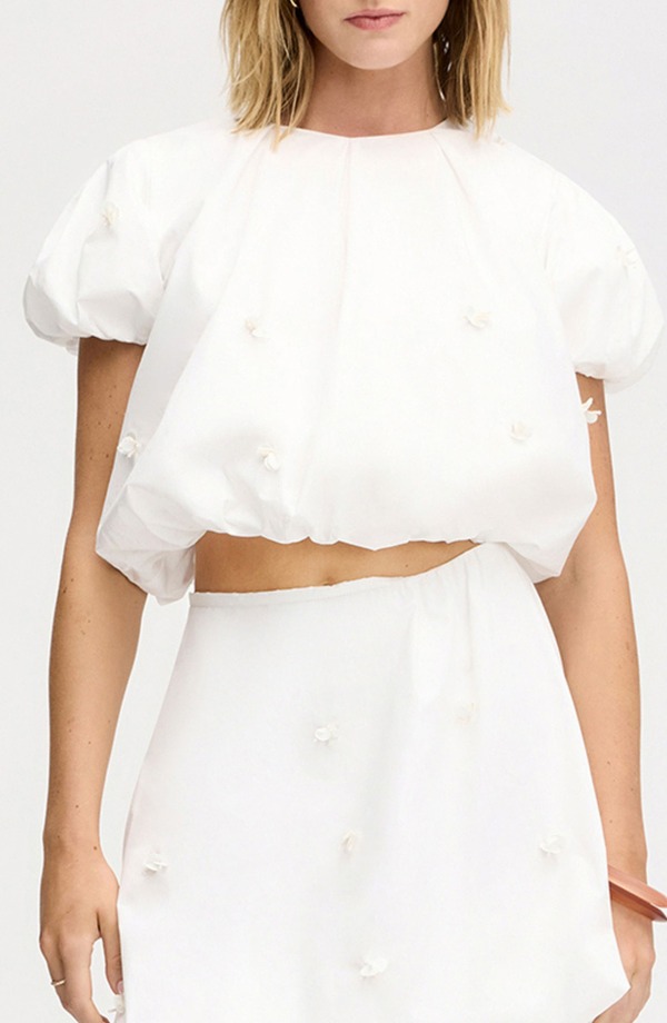 サムエデルマン レディース トップス プルオーバー 綿織物 Sam Edelman Paillette Bubble Cotton Poplin Crop Top Bright White 白いこと