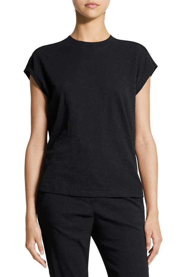 行動論理 レディース トップス プルオーバー 綿織物 旗がしら Theory Cap Sleeve Organicotton T-Shirt Black 黒いこと