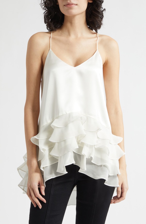 サンク セプト レディース トップス シャツ フリル シルク Cinq Sept Cabrina Silk Ruffle Top Ivory アイボリー｜ReVida 店 39,520円