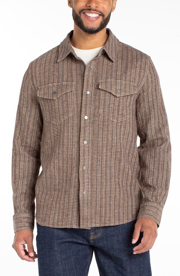 リヴァプール ロサンゼルス メンズ アウター ジャケット・ブルゾン シャツ コットン リネン Liverpoolos Angelestripe Cotton & Linen Overshirt Pine Bark ストライプ｜ReVida 店