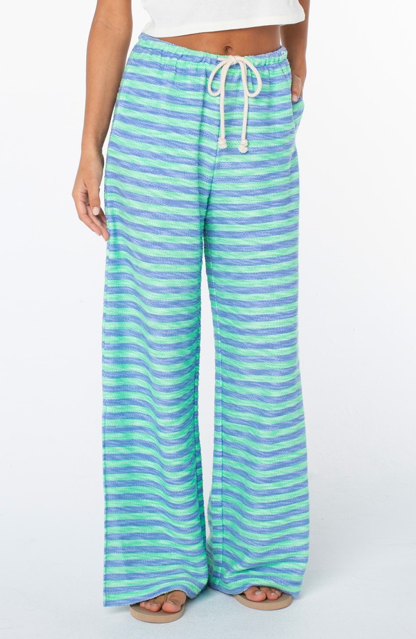 ロキシー レディース ボトムス レギンス ドローコードウエスト ズボン下 綿織物 Roxy Beach Breeze Stripe Drawstring Waistretch Cotton Pantspring Bud 縞模様